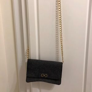 Grey denim chain strap bag